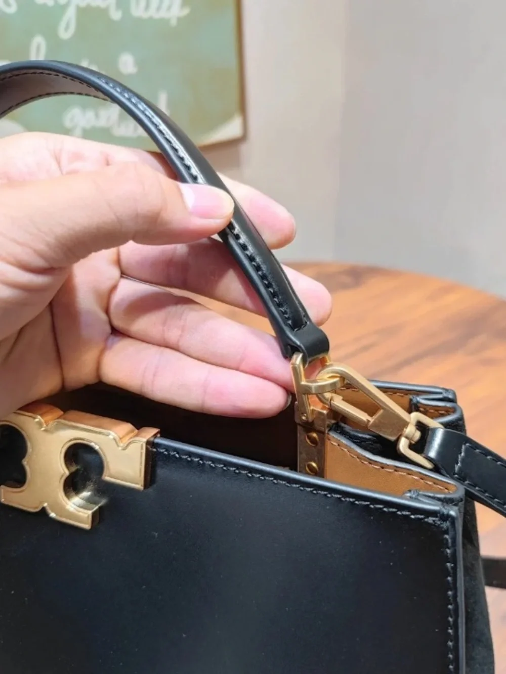 Tory Burch Black Leather Top-Handle Satchel with Gold Hardware